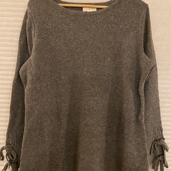QVC Sweaters - Grey knit sweater with 3/4 sleeves and tie detail